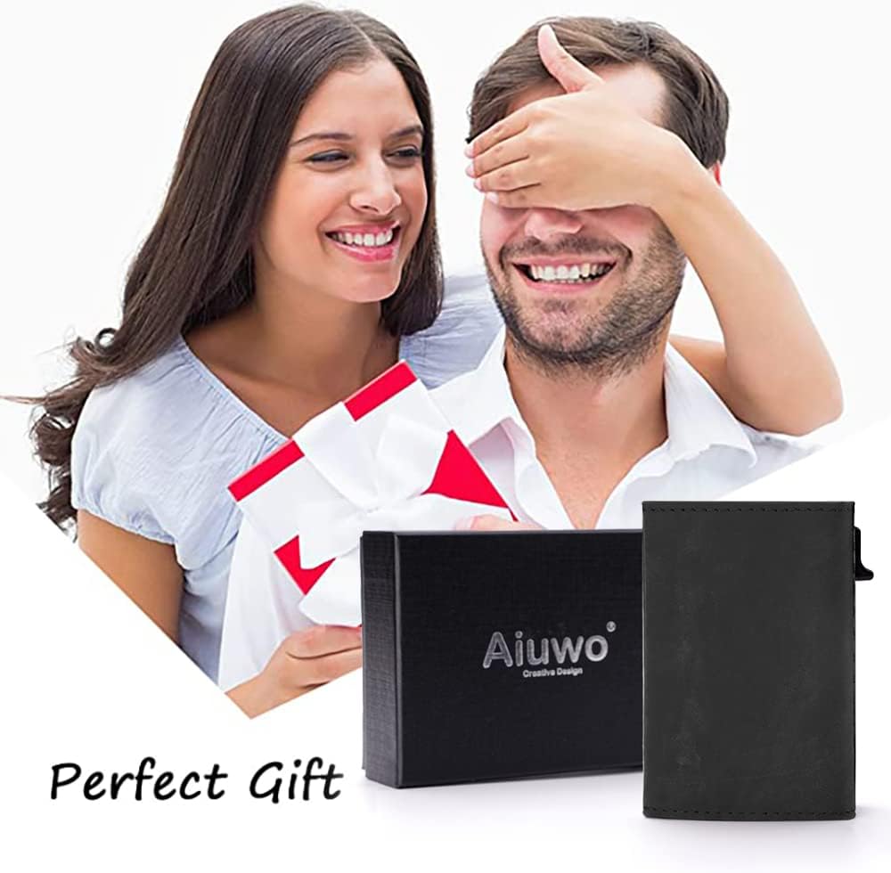 Aiuwo Wallet for Mens Wallet Card Holder,Smart,RFID Blocking,Slim Wallet for Front Pocket-8-12 Card Capacity (Genuine Leather, Black)