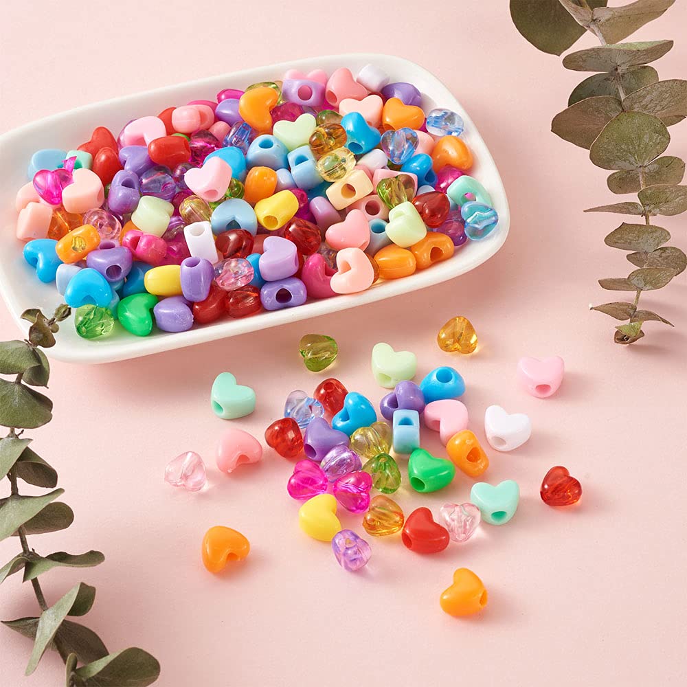 600 Perline A Cuore Acriliche Colorate Per Creazione Gioielli Fai Da Te E Attività Bambini