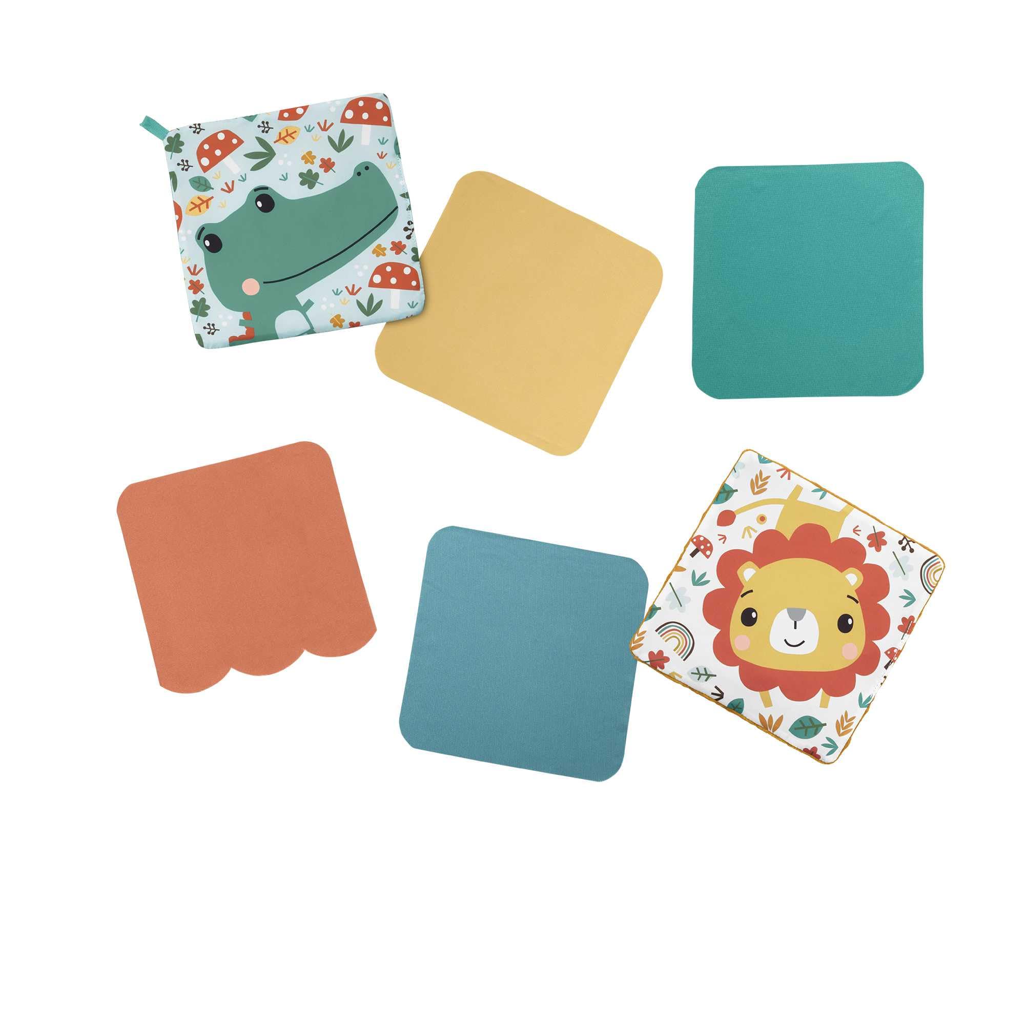 Fisher-Price - Cubetto Baby attività, Scatola di fazzoletti in Tessuto per Il Gioco sensoriale, Include 2 Tessuti Morbidi e 4 Pannelli per attività, Giocattolo per Bambini, 3+ Mesi, HML64
