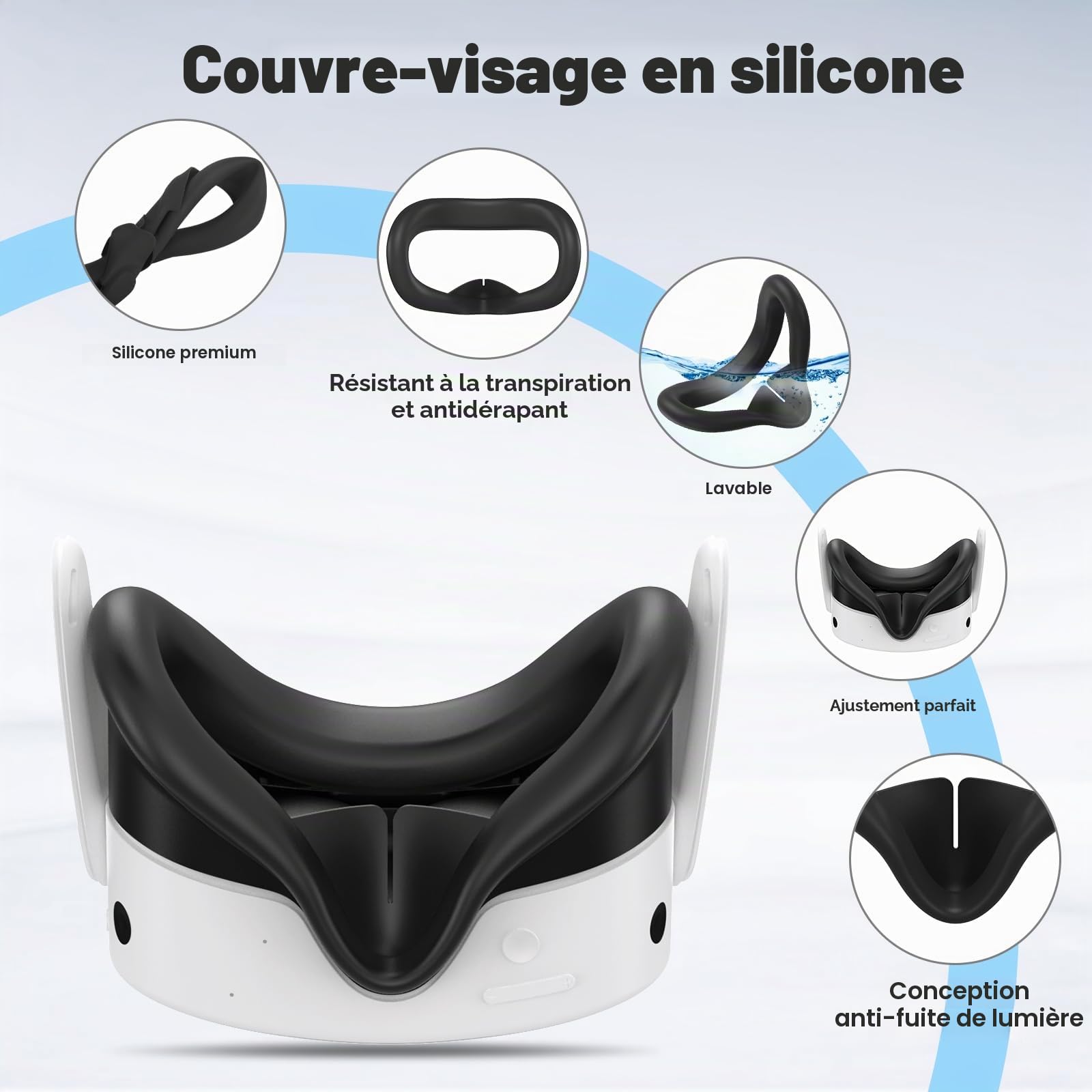Ensemble de coques en silicone pour MetaQuest 3S, avec visage, poignée de manette (avec couvercle de batterie ouvert), coque de réalité virtuelle, accessoires de réalité virtuelle, ensemble de