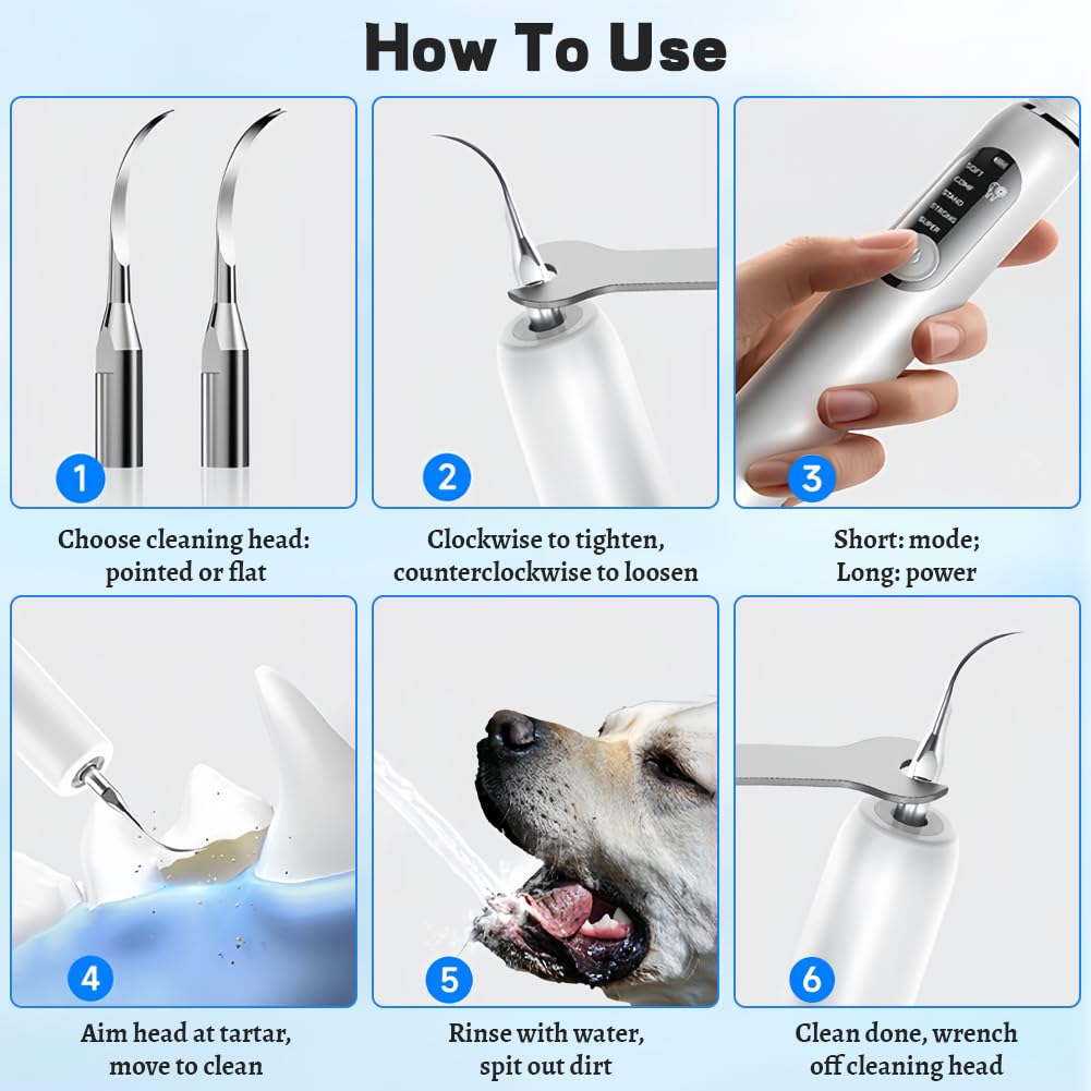 Recargable Cepillo de Dientes Perro Ultrasónico, Limpieza de Sarro Dental para Perros Ultrasónico con 3 Cabezales de Cepillo, 5 Modos de Limpieza con Luz LED, Elimina la Placa Dental de Perro