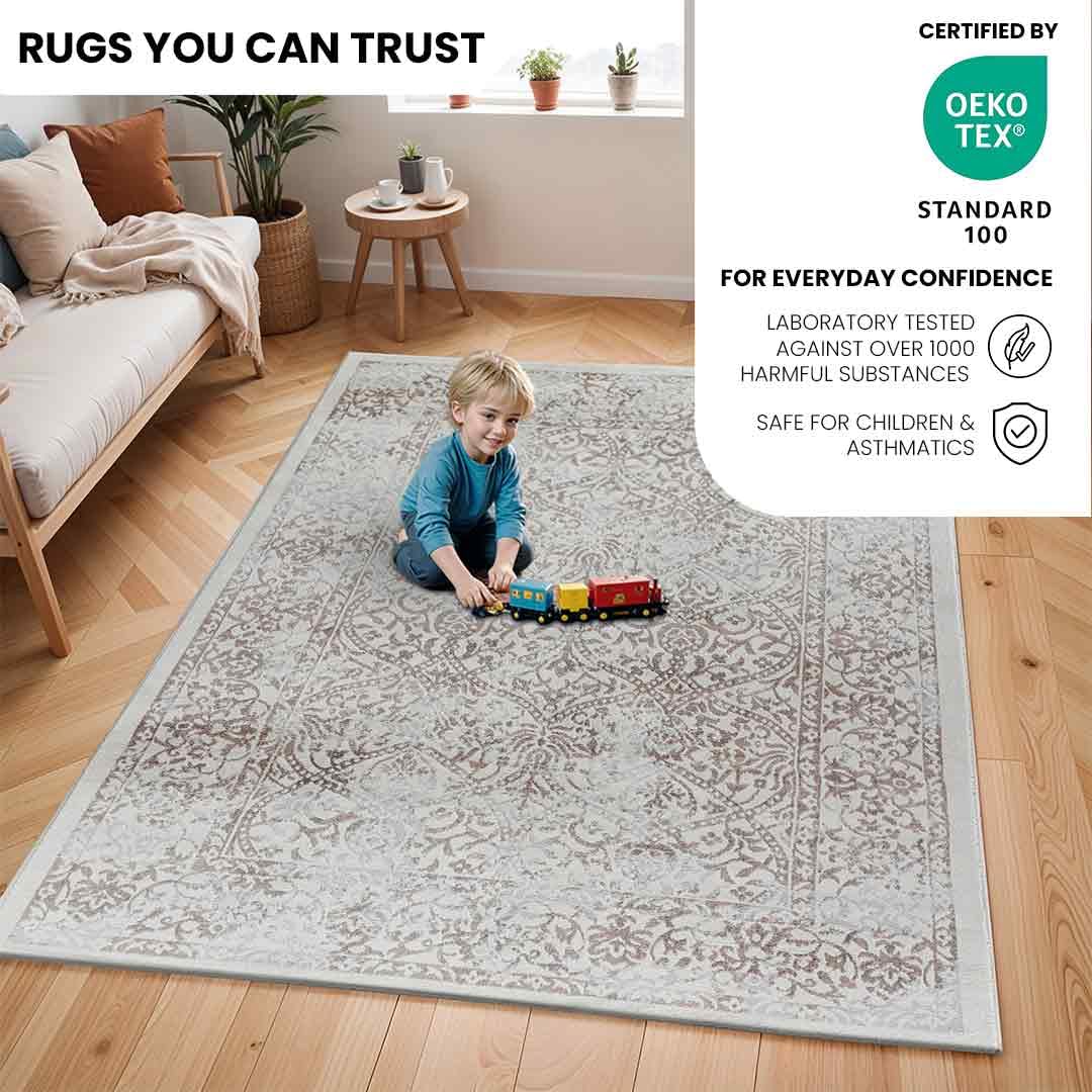 Livabliss Hazel Faro Vintage Carpet 120x170 cm, Scandi Neutral Traditional Boho Design for Living Room & Bedroom - Image 3
