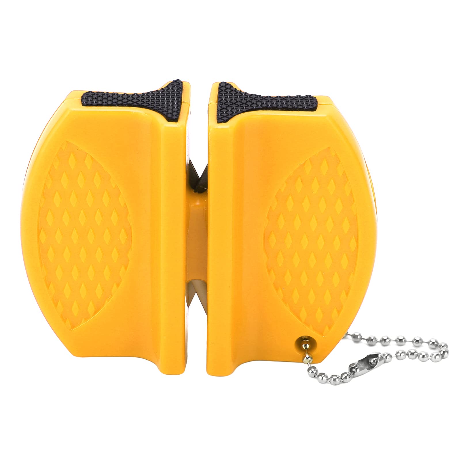 HERCHR Mini Knife Sharpener, Portable Double Sided Sharpening Tool Pocket Knife Sharpener with Keychain for Outdoor Fishing Hunting(Yellow)