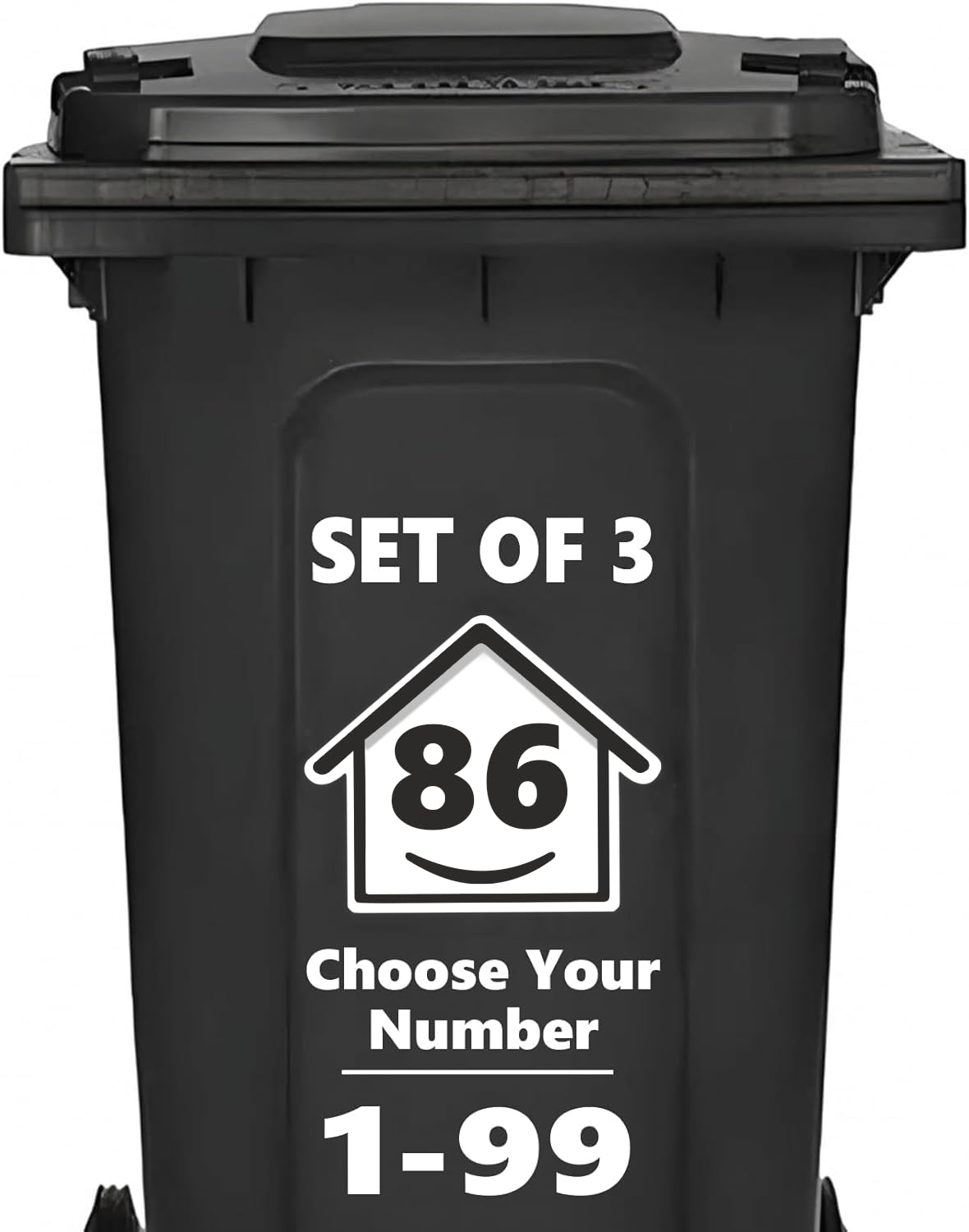 3 x Bin Numbers for Wheelie Bins, 1-99, 15cm ‘Happy House’ Design Dustbin Stickers, Easy Application Stick On Number Stickers - Weatherproof Self Adhesive Vinyl, Black (21) — view 104