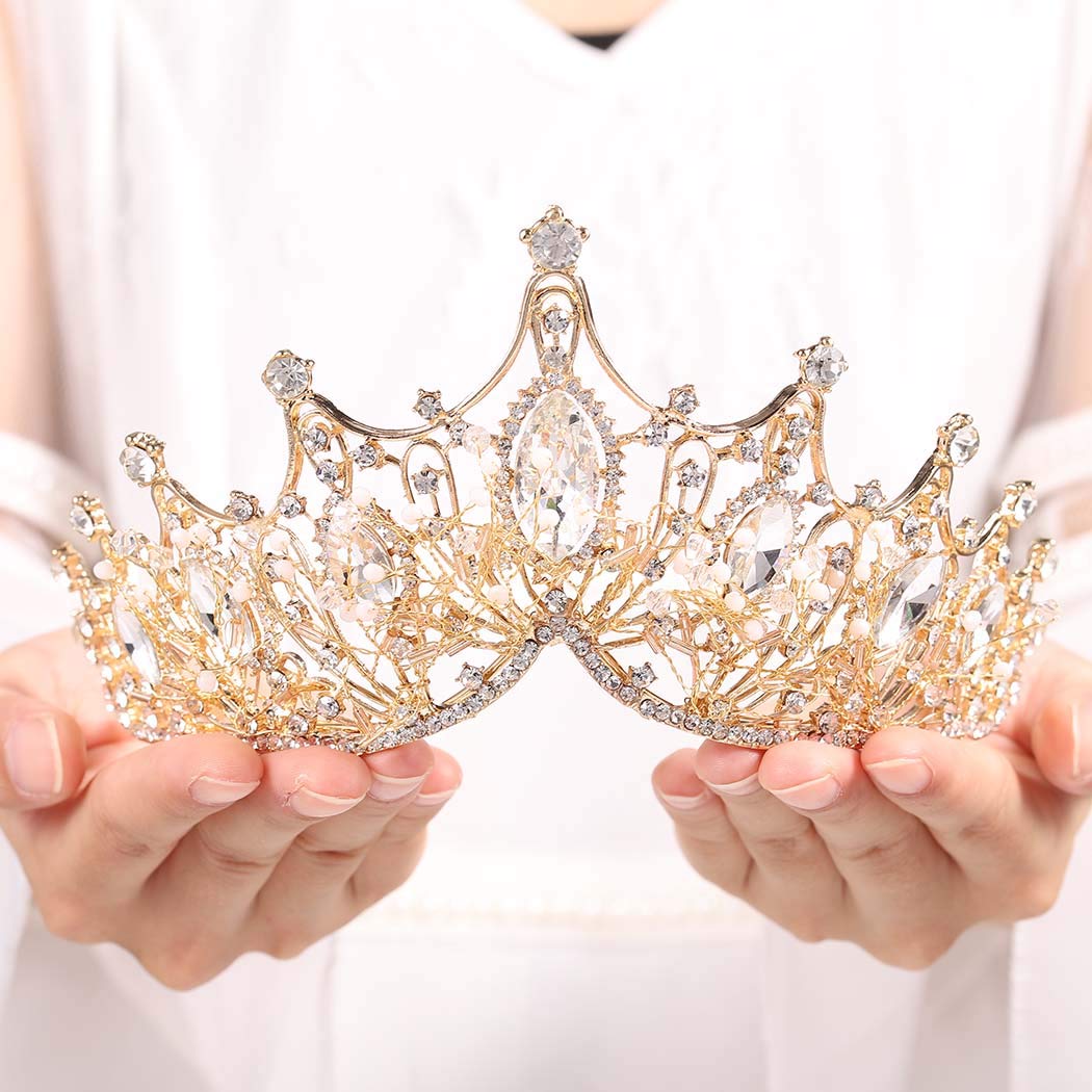 Baroque Crowns and Tiaras Rhinestone Bride Wedding Queen Crown Crystal Tiara for Women, Free size, Glass, rhinestone