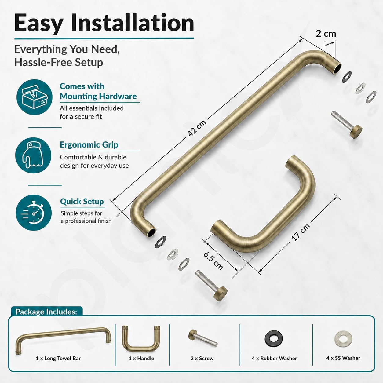 Plantex Stainless Steel Towel Bar Combination/Shower Door Handle/Towel Holder for Glass Shower Door and Bath Door Pull Handle - Pack of 1 (Brass Antique) — Amazon image 4