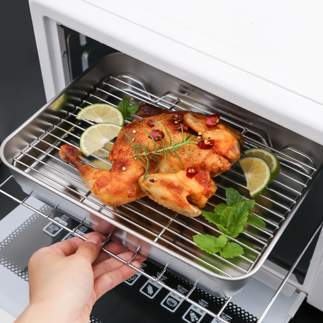 Teglia da Forno in Acciaio Inossidabile con Griglia di Raffreddamento - Vassoio Multifunzionale per Cottura, Arrosto, Raffreddamento e Sgocciolamento - Lavabile in Lavastoviglie & Antiruggine