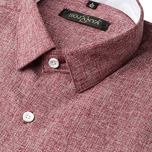 Image of SOJANYA (Since 1958, Men's Cotton Linen Maroon Formal Shirt, Size: 38