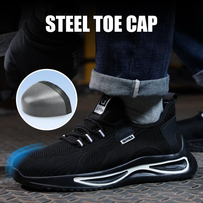 Miniatura 2 de GLANOUDUN Zapatos de punta de acero para hombres y mujeres, zapatos de trabajo transpirables para hombres, zapatos de trabajo ligeros con punta de
