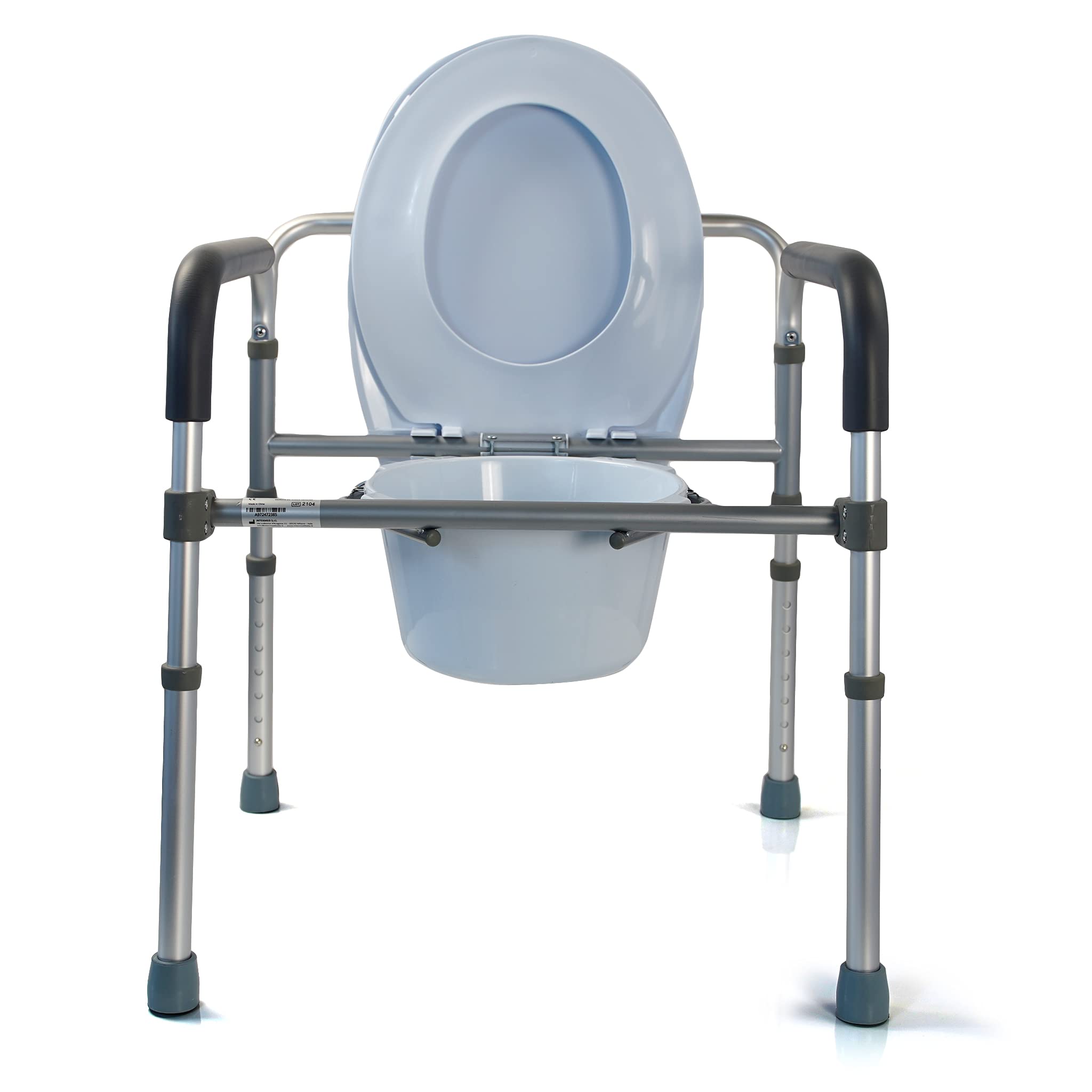 Comoda WC per Anziani Pieghevole Leggera 4 in 1 Sedia da Comodo Regolabile Sgabello Doccia e Bagno Rialzo WC Water per Disabilità