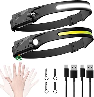 LED Headlamp Flashlight, 2 Pack Rechargeable Bright LED Headlamps with Motion Sensor, Wide Beam 230°Illumination & Spotlight,Lightweight Headlight with Clips for Hardhat, Camping Gear, Hiking, Fishing