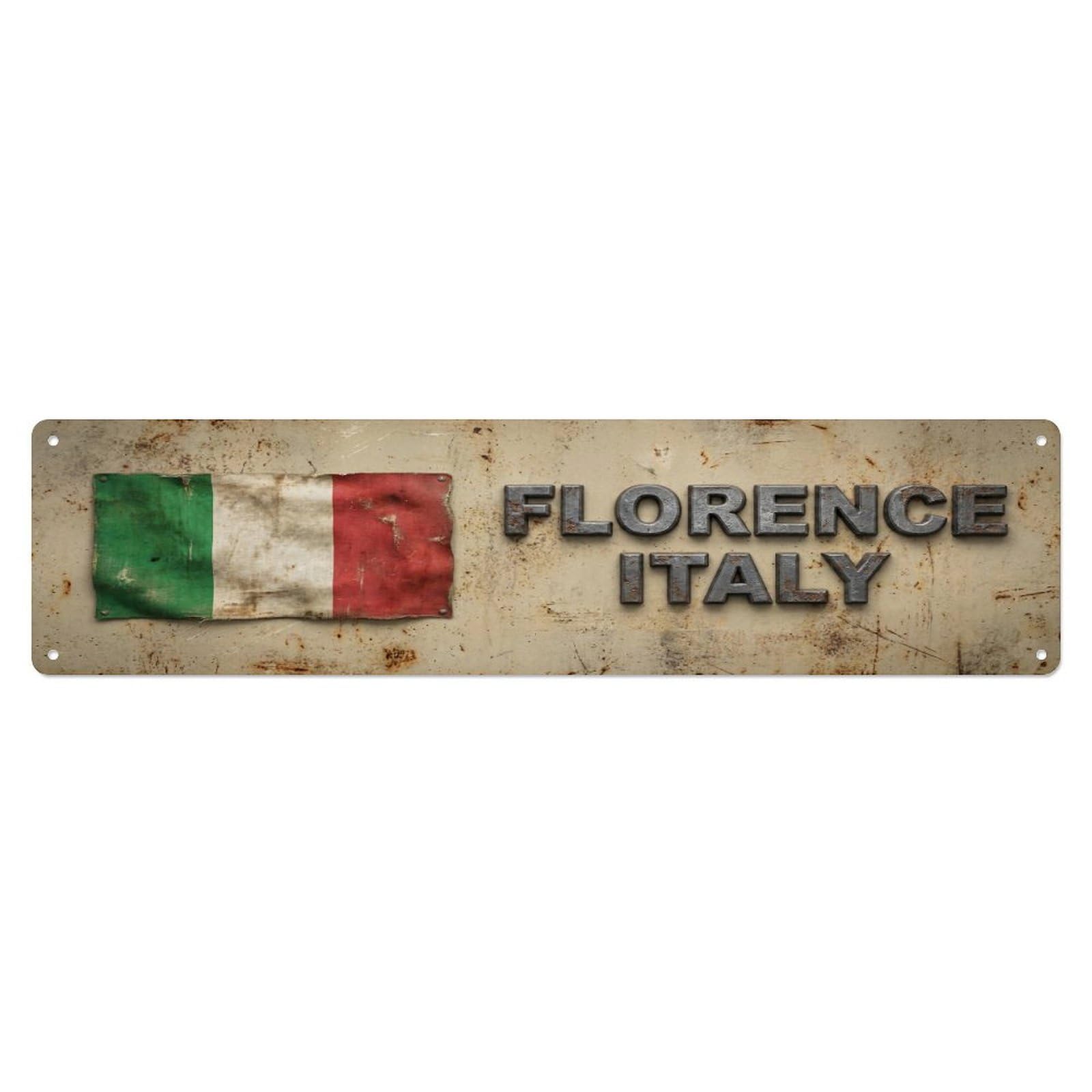 Metal Tin Sign Vintage Florence Italy Flag Decor Rustic Travel