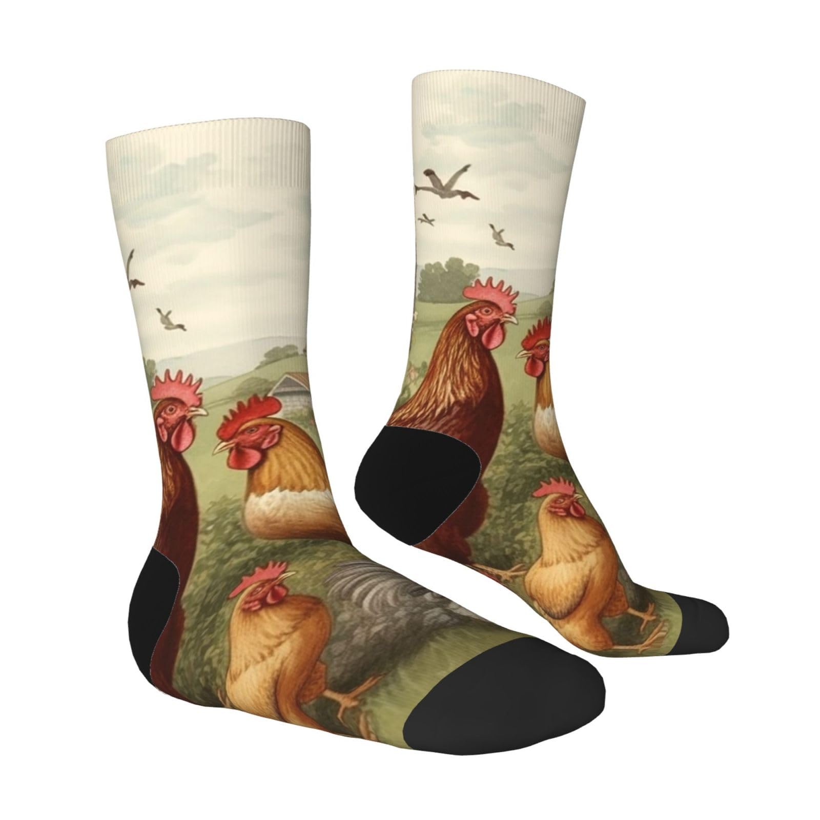 LZQPOEAS Chickens and Farm Athletic Socks Unisex Cushioned Crew Socks Hiking Running Calf Sock Soft Above Ankle Sock