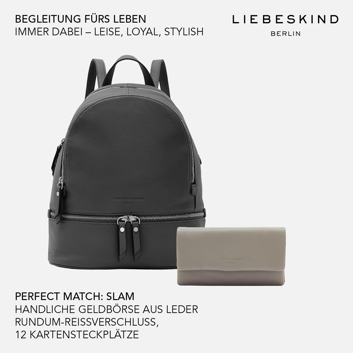 Liebeskind Berlin Rucksack „Alita“ I Hochwertiger Backpack aus weichem Rindsleder mit Reißverschlussfächern und verstellbarem Schulterriemen I Damen-Rucksack