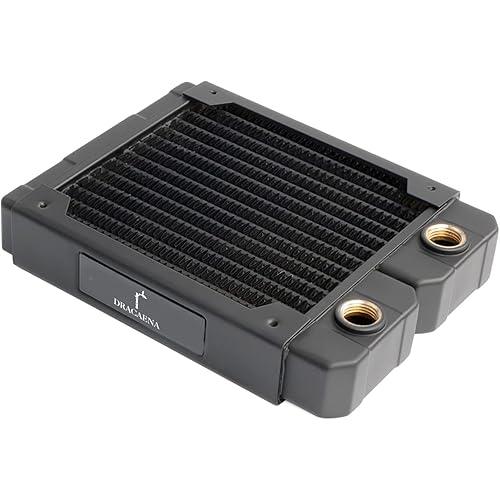 Dracaena.io 120mm - 28mm/1.1 inch Thick Computer Radiator, 14 Tubes Copper Water Cooling Cooler for CPU Heat Sink - Liquid Heat Exchanger Dual G1/4 Thread, Black
