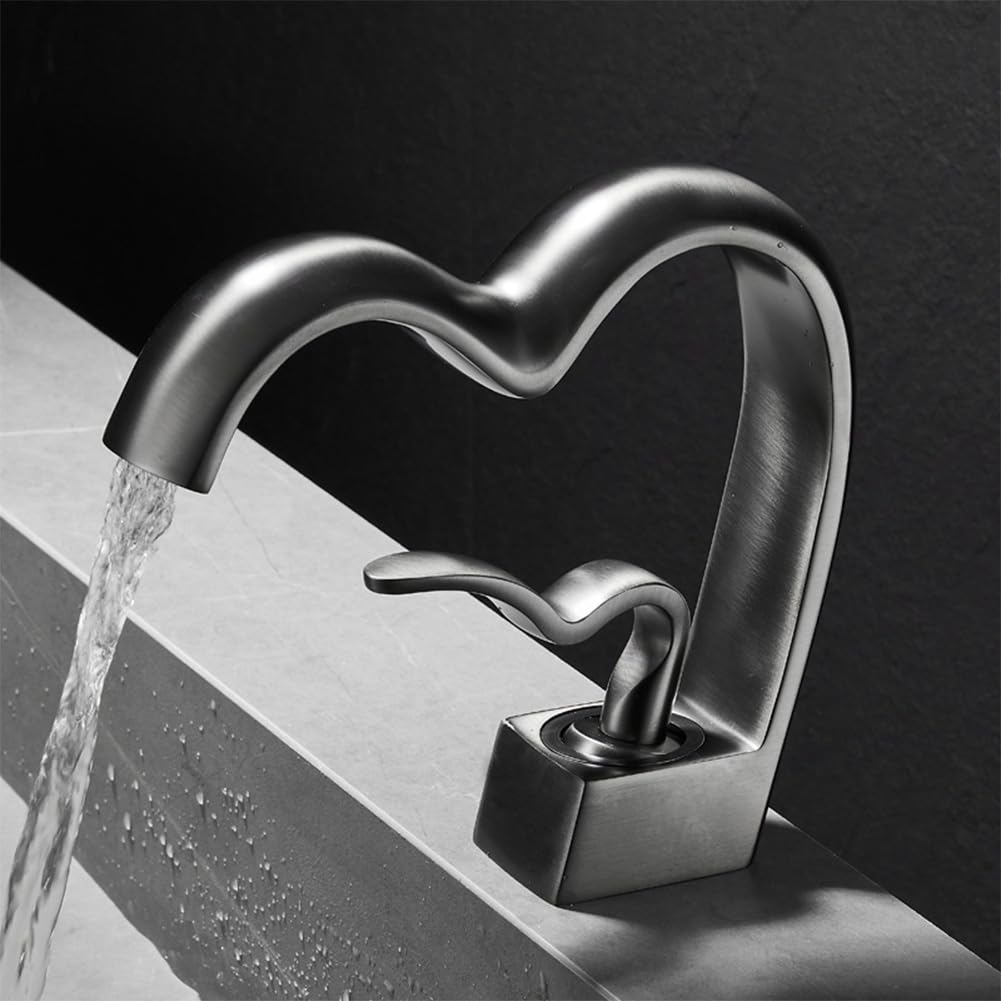 Rubinetto Lavabo Cascata Rubinetto Bagno, Stile Moderno Ottone Monocomando Miscelatore Bagno, Miscelatore Lavabo, Grigio