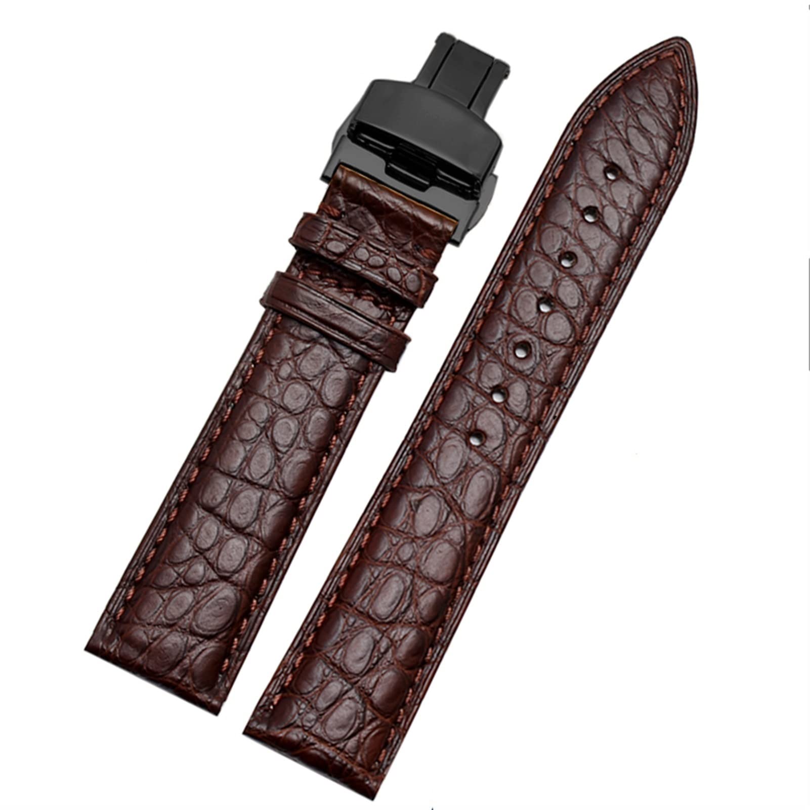 Cinturino in pelle Crocodile per cinturino da polso di ogni marca 16 17 18 19 mm cinghie con chiusura pieghevole (marrone nero, 17 mm)