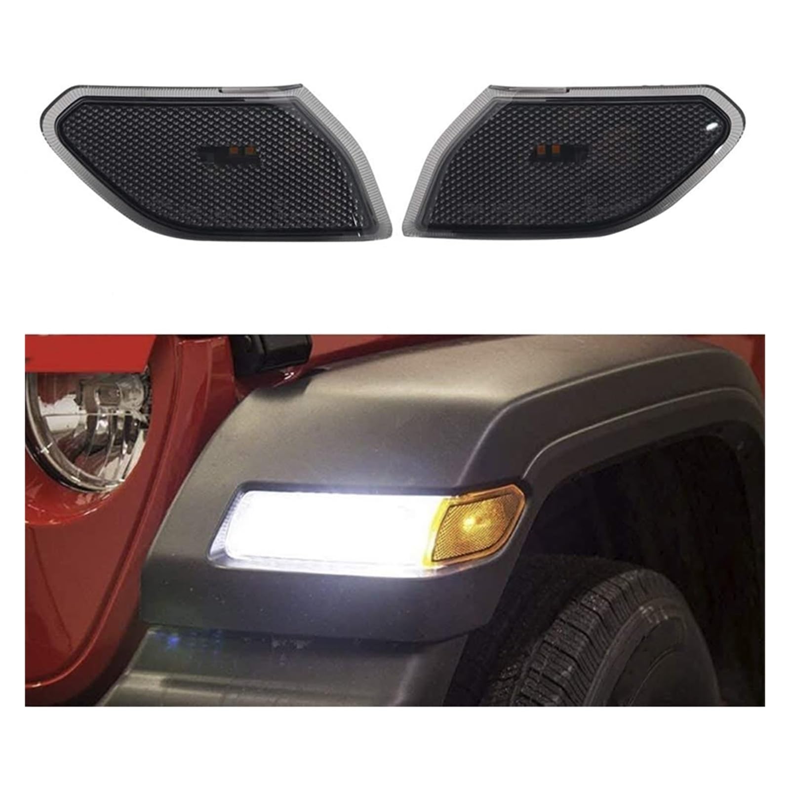Generico Indicatore Laterale Per Jeep Per Wrangler JL 2018 2019 2020 2021 2022 Una Coppia Di Luci Segnalazione A LED Parafango Anteriore Luce Posizione Laterale Indicatore Direzione