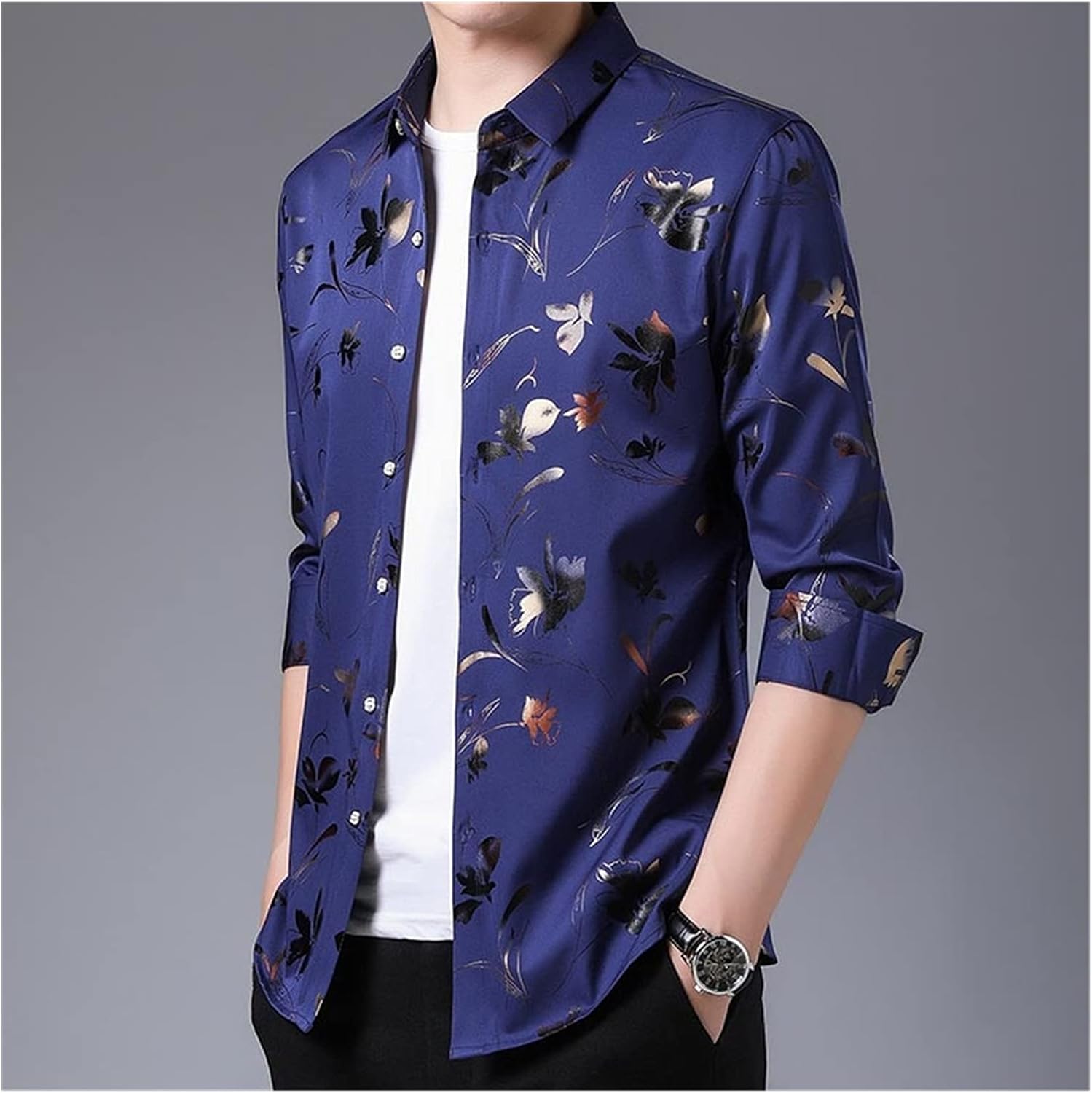 PDGJG Long Sleeve Men Social Streetwear Casual Spring Flor
