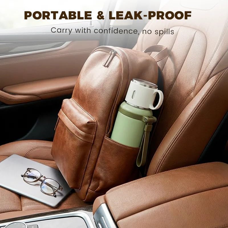 Miniatura 7 de Botella aislada al vacío de acero inoxidable con tapa con tapa, taza de viaje aislada al vacío, de boca ancha con tapa a prueba de fugas, mantiene