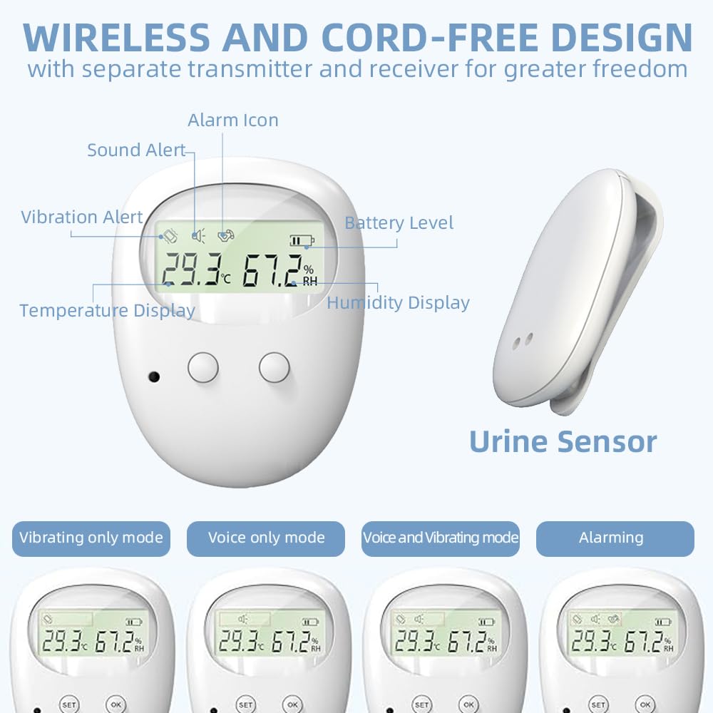 Inalámbrica Pipi Stop Niños Alarma, Inalámbrica Alarma Enuresis para Niños y Personas Mayores, Inalámbrica Enuresis Alarma, Inalámbrica Pipistop Alarma para Detectar Incontinencia Urinaria