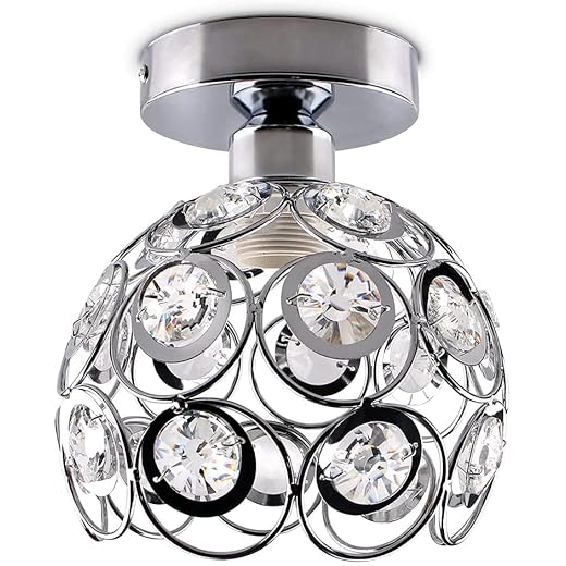 Lustre Moderno Luminária De Teto de Cristal De Ferro E27 Ø18CM para Sala de Estar, corredor (Prata)