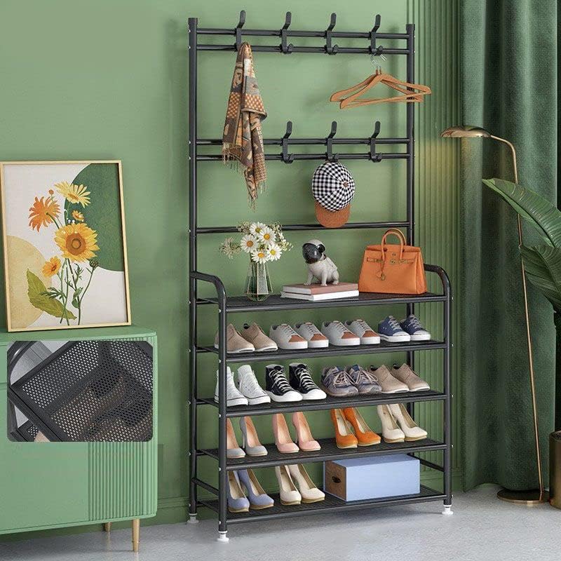 Miniatura 2 de LITFAD Zapatero moderno de 5 niveles con perchero de entrada de metal para sombreros, organizador para sala de estar, dormitorio, 31.5 pulgadas de