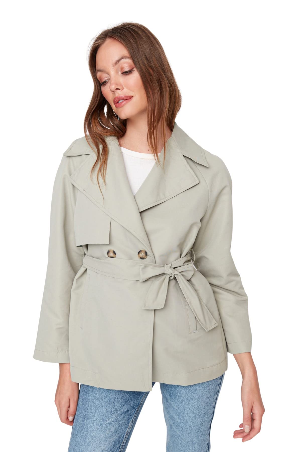 Trendyol Women young Oversize Double-breasted Lapel collar Woven Trench Coat