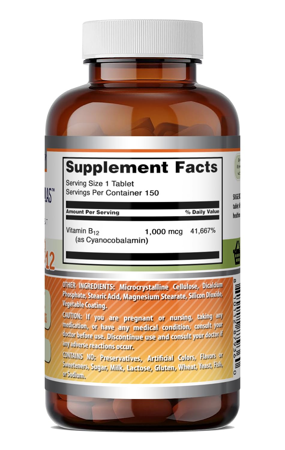 Amazing Formulas Vitamin B12 (Cyanocobalamin) 1000 Mcg per Serving | 150 Tablets Supplement | Gluten-Free | Made in USA — Amazon image 5