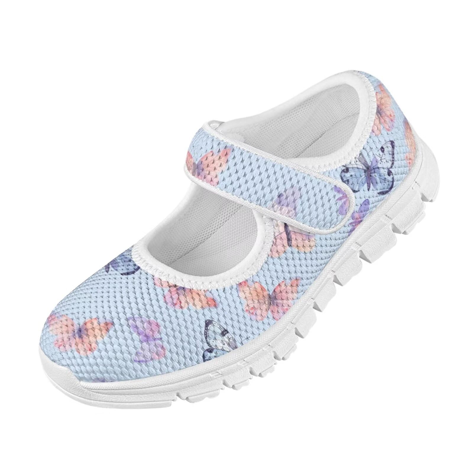 Glomenade Mary Jane Shoes for Girls Blue Butterfly Non Slip Toddler Dress Shoes Casual School Party Shoes with One Strap for Travel Hiking
