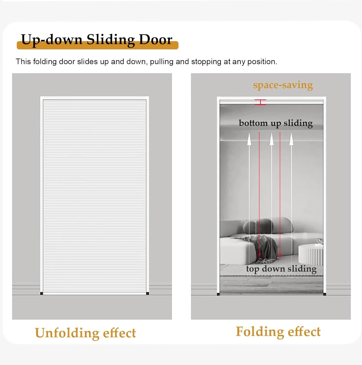 Black Aluminum Accordion Door - Up-Down Sliding Folding Screen Door with No Low Rail, Foldable Design for Kitchen/Basement, 24x80in (61x203cm)