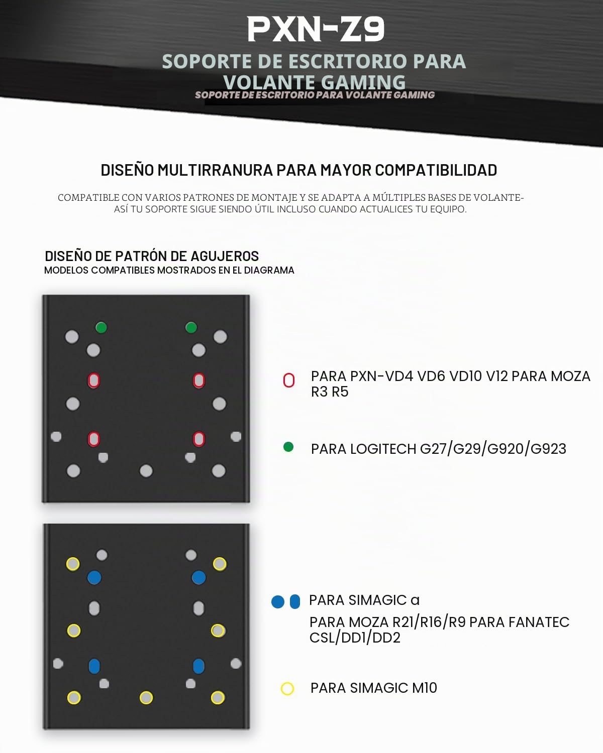 PXN Z9 Volante de Carreras con Pinza de Escritorio – Soporte de volante ajustable, diseño de pinza doble, hasta 70 mm de grosor, base VD compatible, para Sim Racing