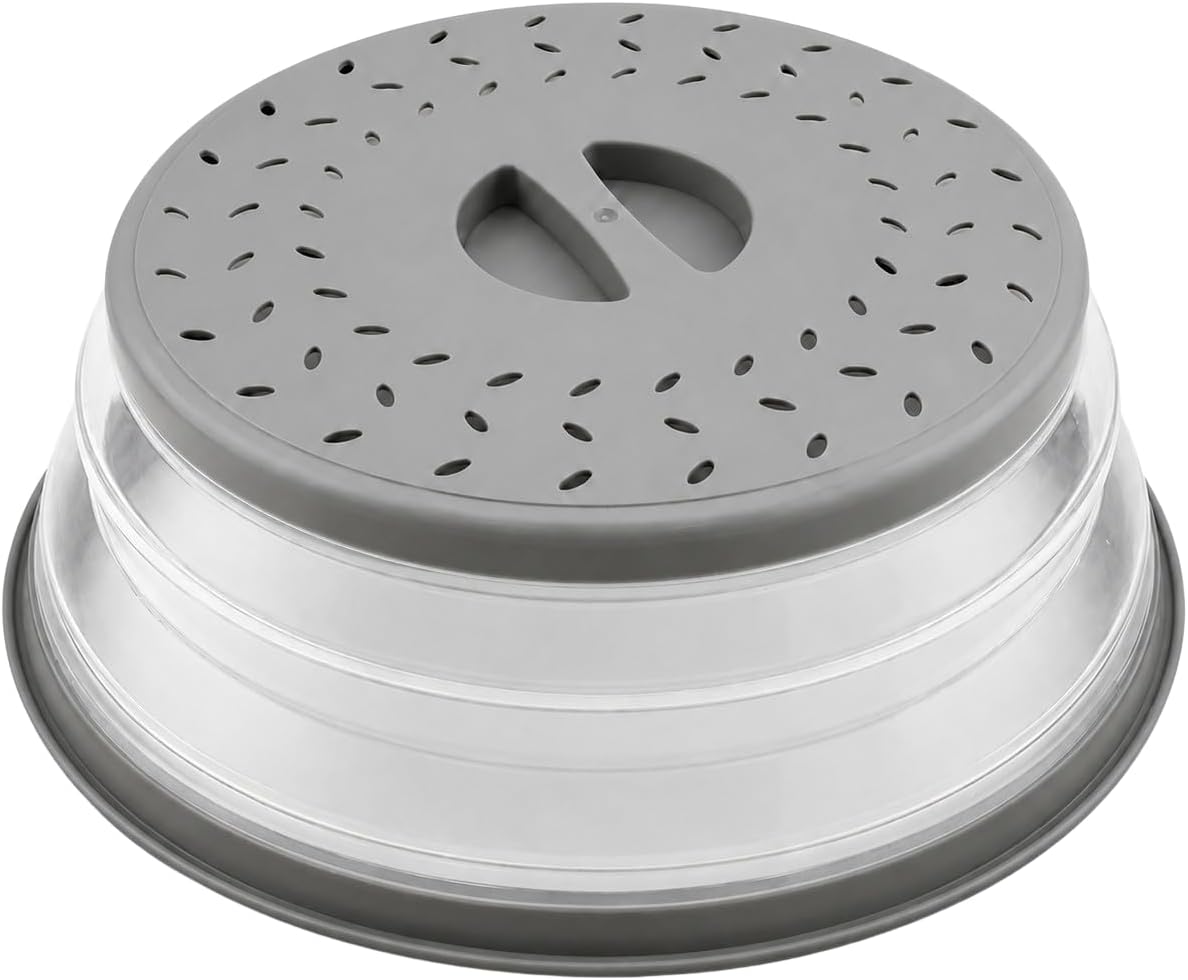 Collapsible Microwave Splatter Cover for Food 10.5 Inch Vented Gray