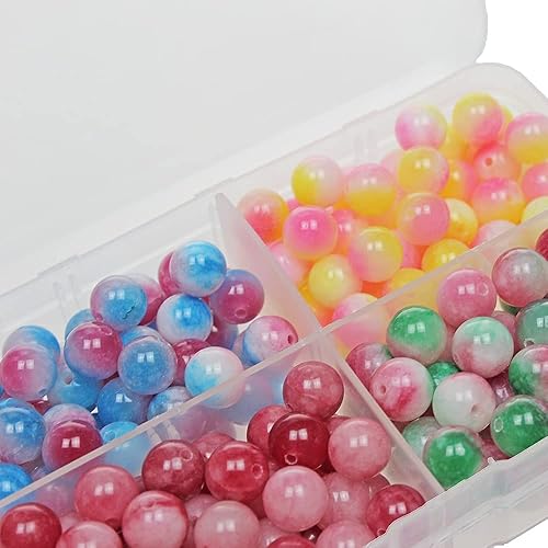 Miniatura 4 de Juego de 200 cuentas de piedra de 0.315 pulgadas (0.315 in), cuentas redondas sueltas de jade de 4 colores para pulseras, collares, aretes, joyería
