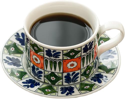 Miniatura 5 de Taza de café de cerámica con platillo, 8 onzas, taza de café de porcelana con margarita gris turco Iznik para oficina en casa, regalos para mujeres