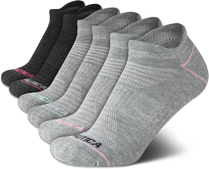 Nautica Womens Ankle Socks - 6 Pack Cushioned Low Cut Tab Breathable Athletic Socks with Arch Support Running Sock for Women