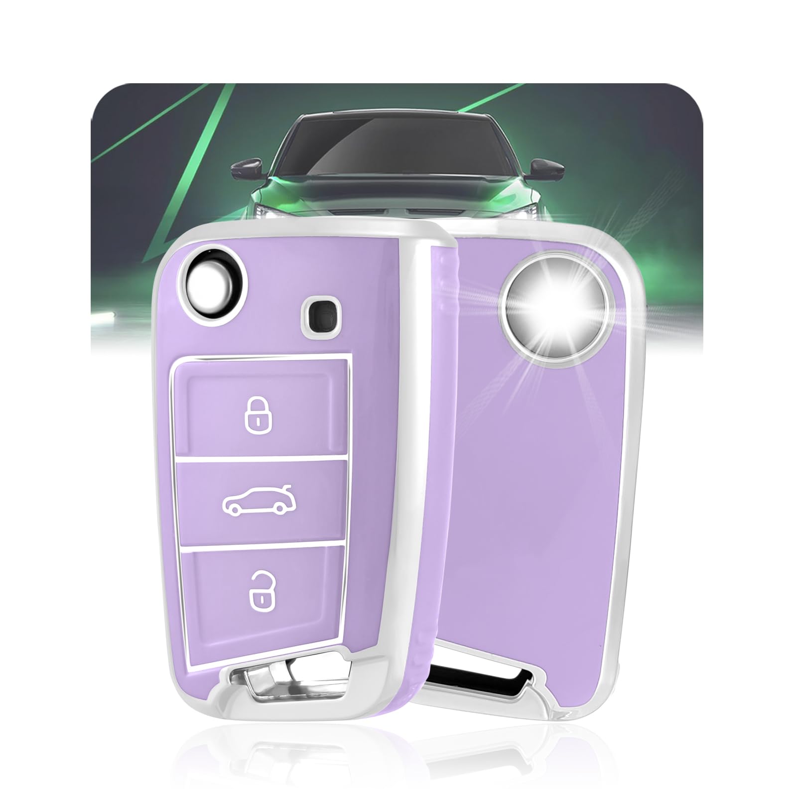 LELNOOS Autoschlüssel Hülle, Silikon Schlüsselhülle Schutz Schlüsselcover für VW Volkswagen Golf 7 MK7 Polo Tiguan T-ROC T-Cross Taigo Touran Seat Leon Ibiza Ateca Arona Skoda Fabia Octavia Kamiq
