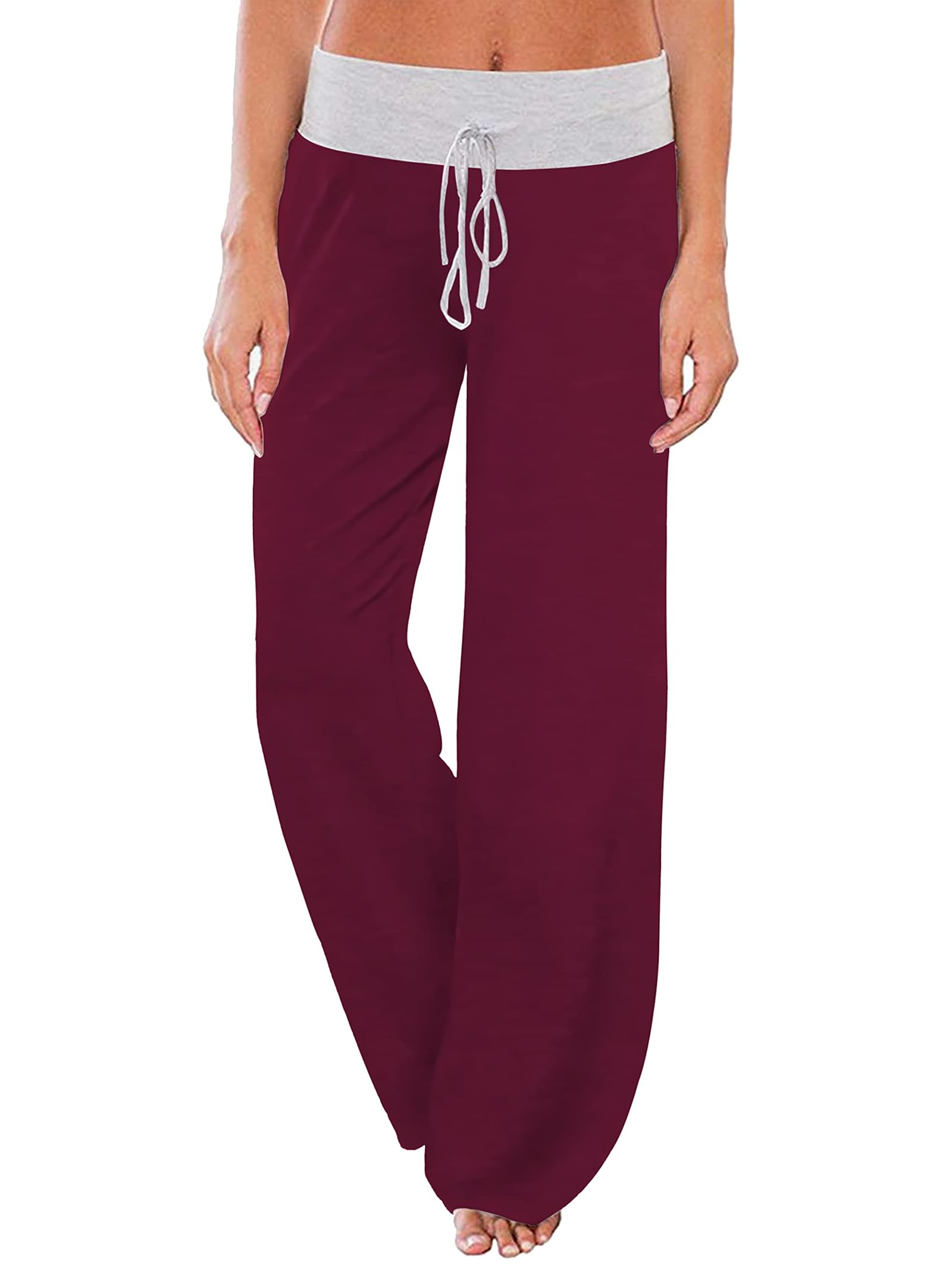 iChunhua Women's Comfy Stretch Floral Print Drawstring Palazzo Wide Leg Lounge Pant