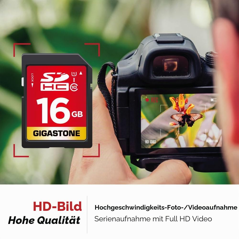 Gigastone 16 GB SDHC-Speicherkarte, 2 Stück, Prime-Serie, Übertragungsgeschwindigkeit bis zu 80 MB/s, für Fotos, Videos, Musik, Dateien, Camcorder, Kamera, PC, Klasse 10 U1 UHS-I