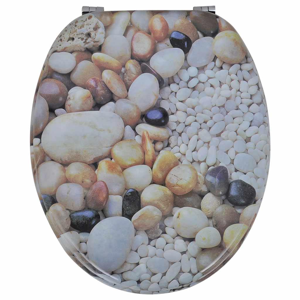 Sedile WC con coperchio, 2 pezzi, in MDF, ciottoli, cerniere regolabili da 12 a 20 cm, facile da pulire e da montare