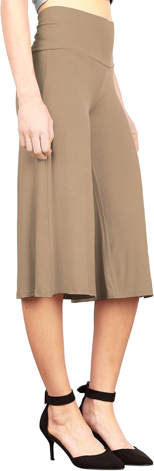 Made By Johnny Women's High Elastic Waistband Wide Leg Palazzo Culotte Gaucho Capri Pants (S~5XL) - Image 2