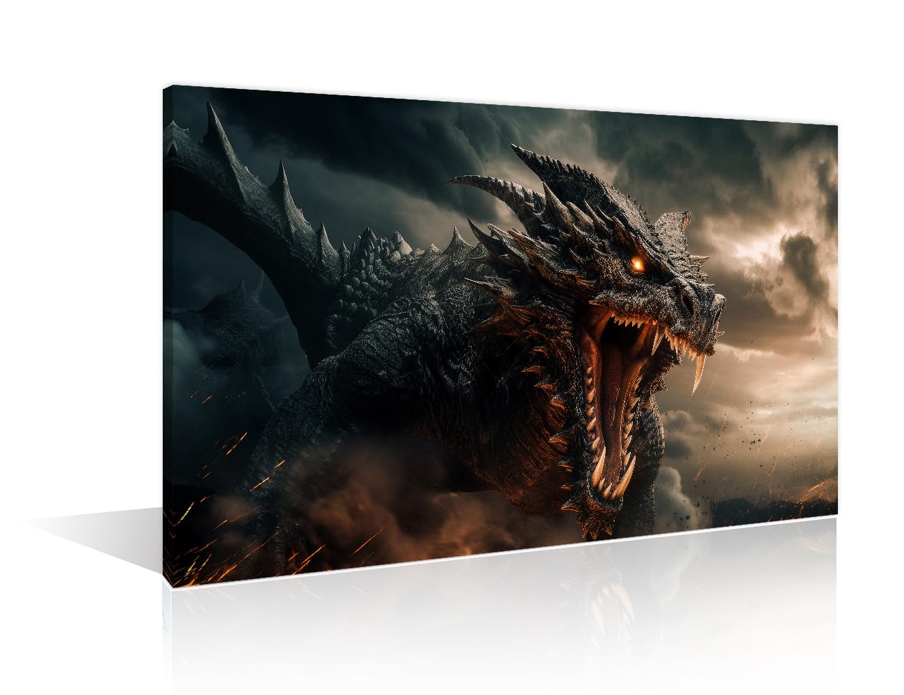 TISHIRON Powerful Epic Legendary Dragon in Universe Wall Prints Battle Dragon Canvas Wall Art 1 Panels Fire Dragon Wall Art for Living Room Stretched and Framed Ready to Hang 24" Wx36 H