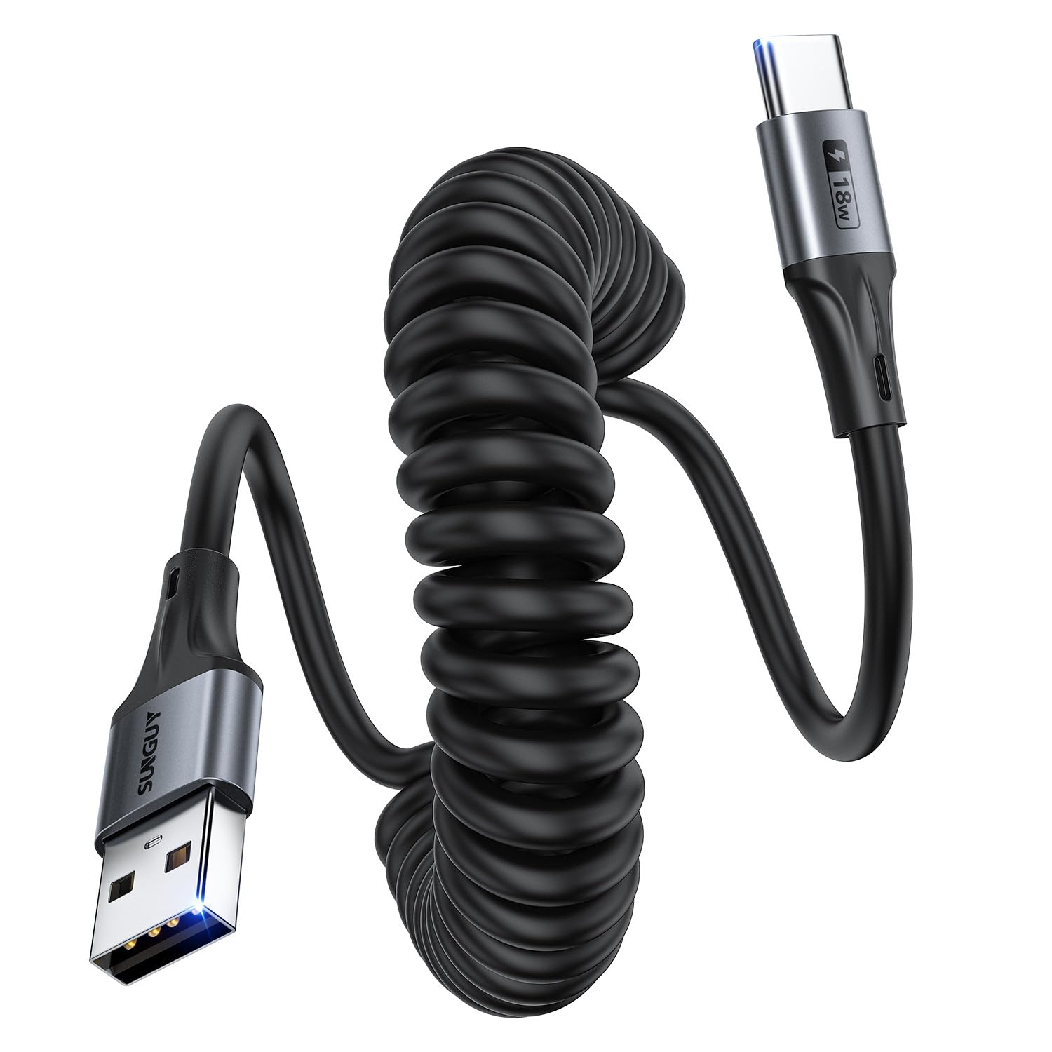 SUNGUY USB C Spiralkabel, 2Stück 1.5m【Dehnbar: 0.4–1m】 USB auf USB C Android Auto Kabel und Datenkabel für iPhone 17 16 15 Pro Max Carplay, Galaxy S25 S24, MacBook, Pixel