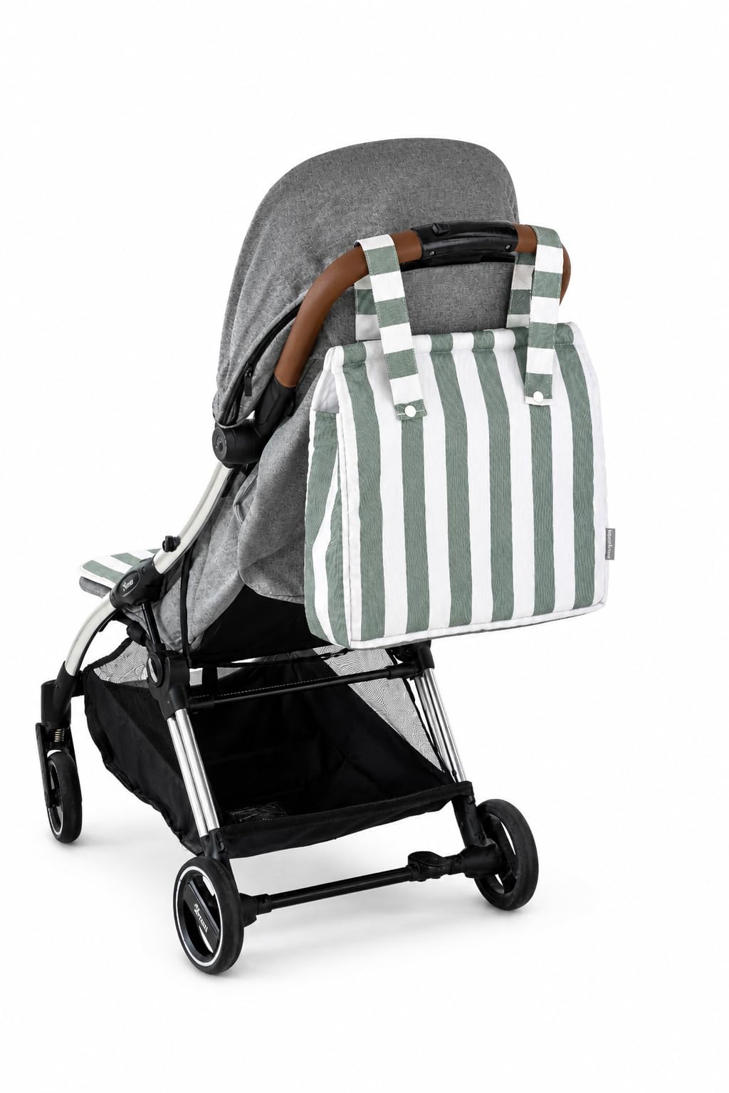 Baby Pasitos Colchoneta Bebé Universal 34x84 cm y/o Bolso Organizador Carro 35x33x10 cm – Accesorios Silla Paseo – Transpirable 3D – Pack Disponible (Pack Bolso y Colchoneta Rayas Verde Kaki)
