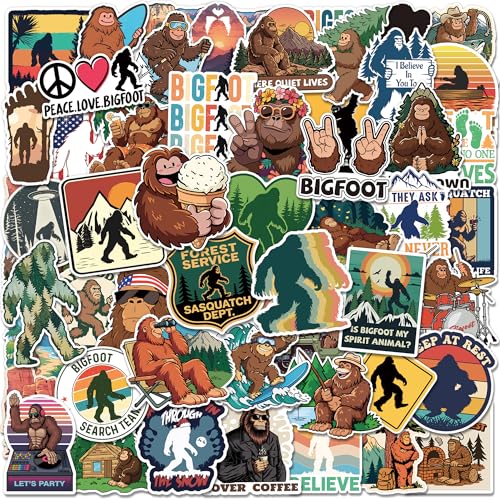 Yqskt 200PCS Bigfoot Stickers Waterproof Vinyl Sasquatch Stickers for Laptop Water Bottle Skateboard Car Luggage Bumper Bigfoot Outdoor Nature Decals for Adults Men