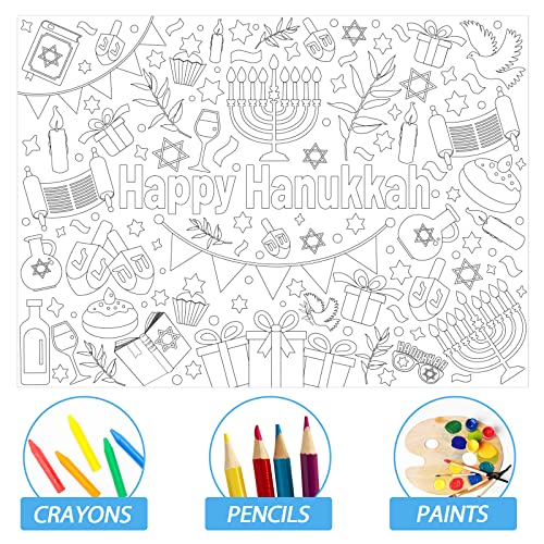 Image of Hanukkah Coloring Books for Kids Giant Coloring Poster Chanukah Large Coloring Tablecloth Huge Holiday Coloring Table Cover for Boys Girls Classroom Home Party Supplies Favor 31.4 x 43.3 Inch