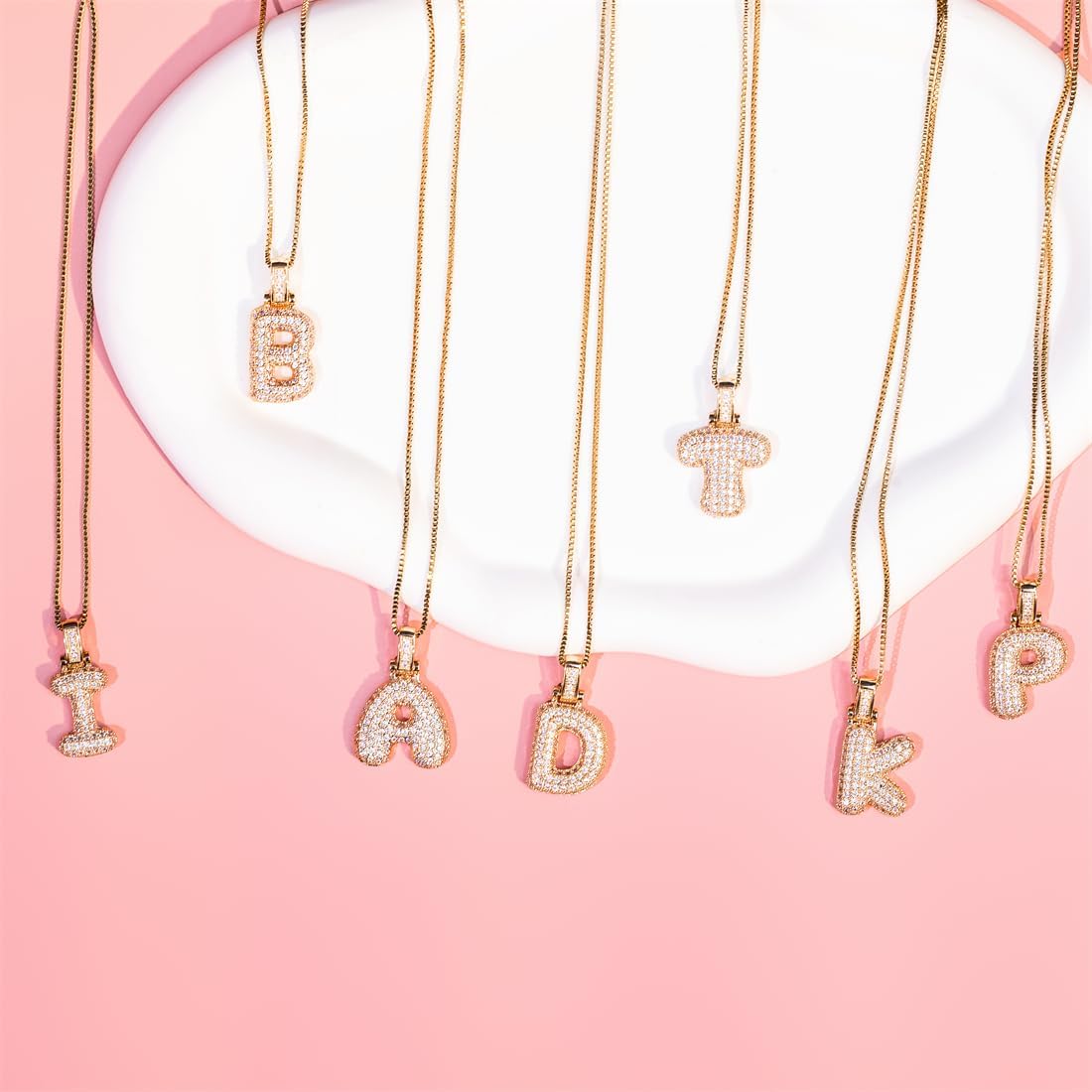 YGLINE Bubble Letter Necklace for Women,Rhinestone Bubble Initial Necklace for Her - Image 2