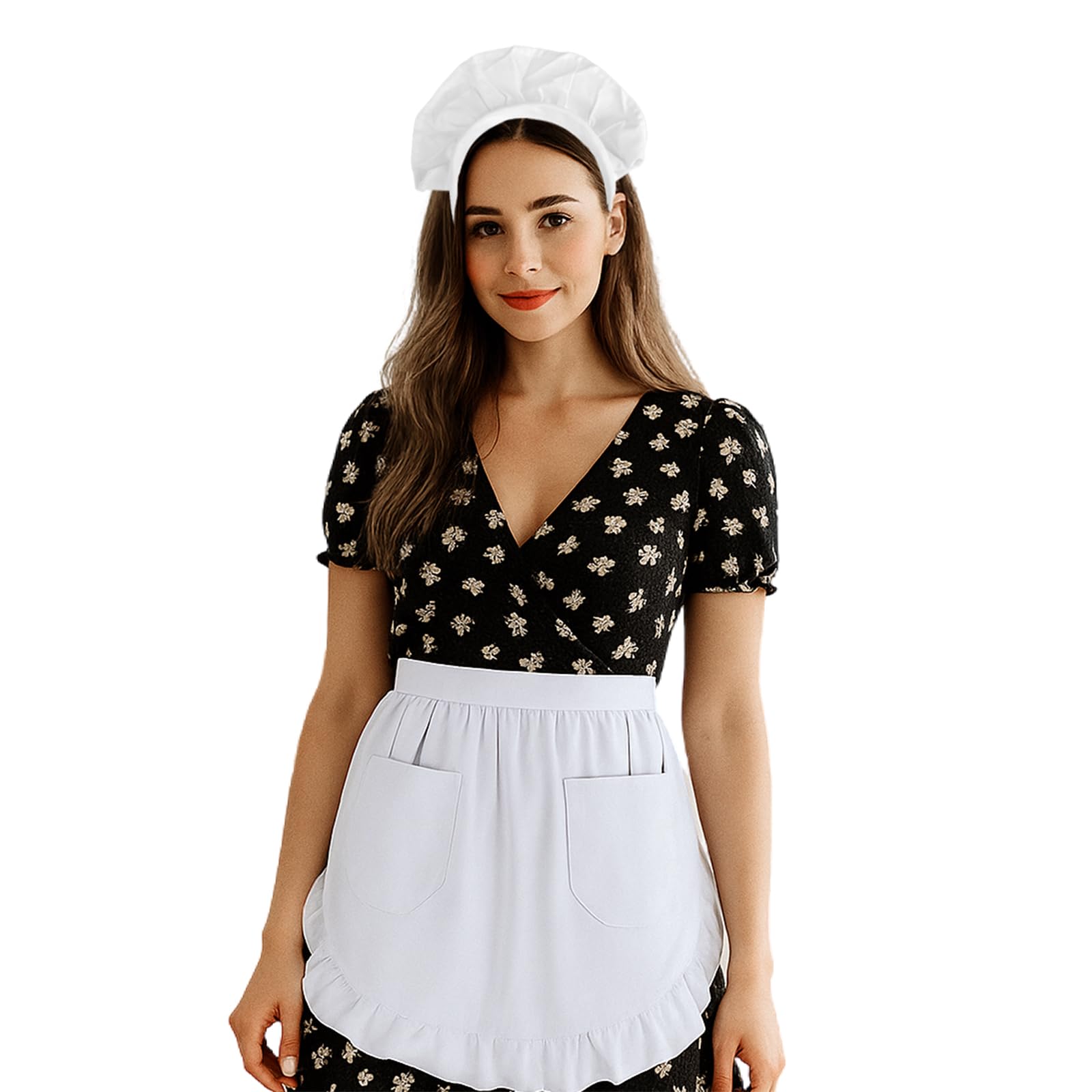 Bremorou Witte taille schort cosplay halve schort voor vrouwen met