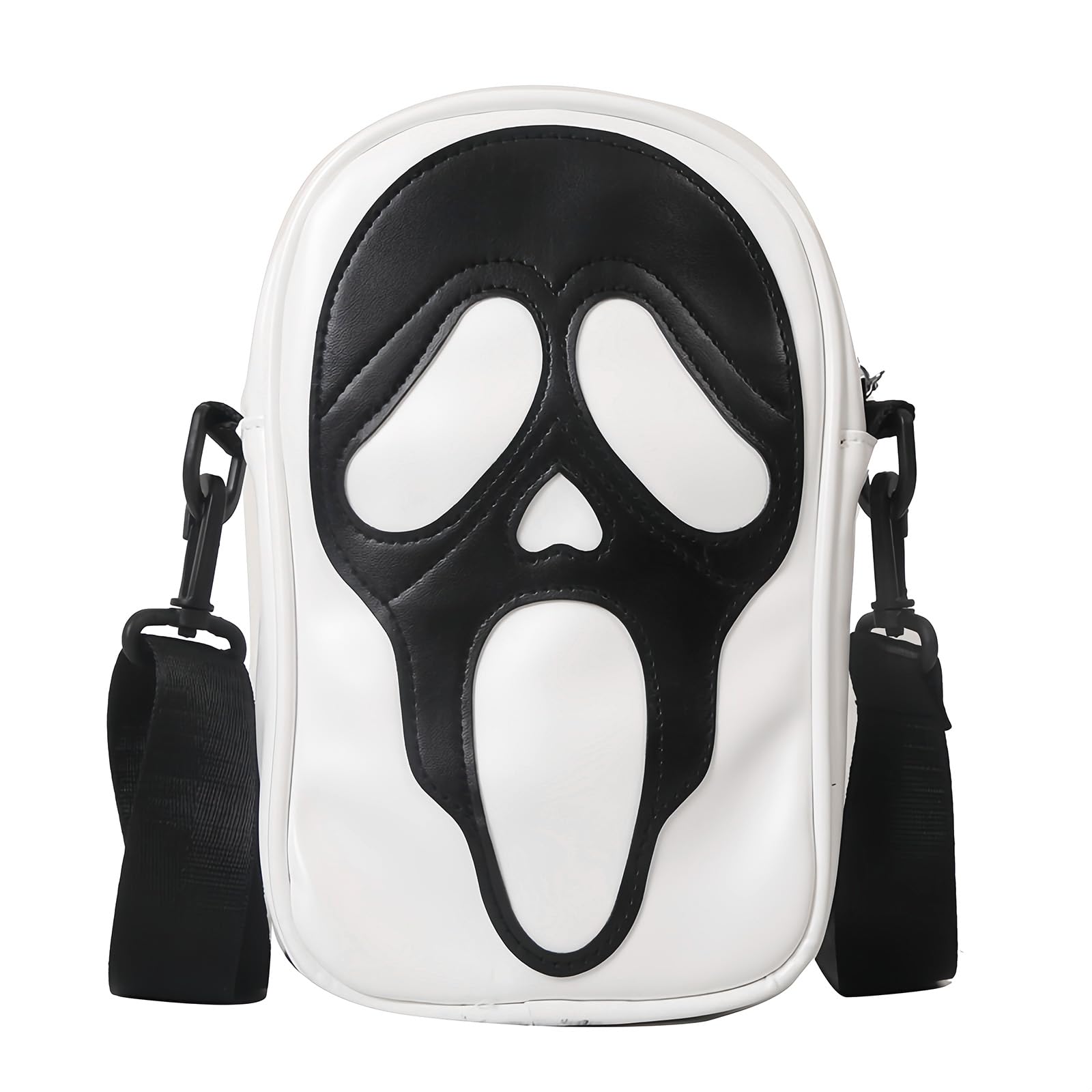 Halloween Skull Face Messenger Bag Vegan Leather Crossbody Bag Novelty Ghost Purse Shoulder Bag