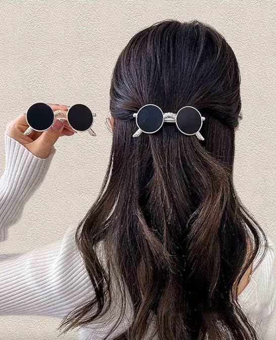 Sunglasses Design Hair Clip for Women and Girls, Metal and Plastic, Rose Gold Finish, 3.54 x 1.54 Inches, Strong Grip, Lightweight